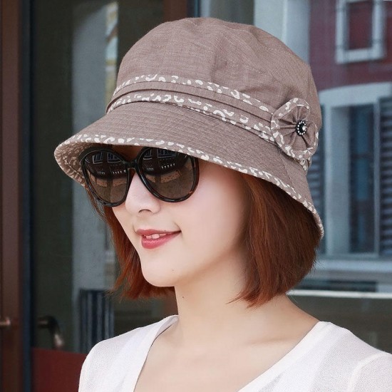 Women Vintage Polyester Sun Protection Visor Fisherman Hat Wide Brimmed Bucket Cap