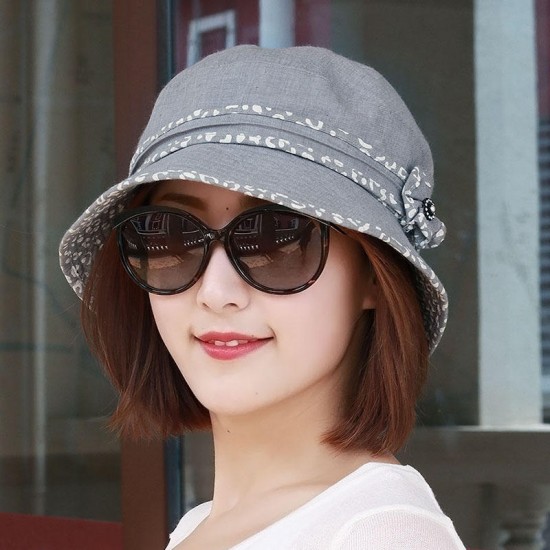 Women Vintage Polyester Sun Protection Visor Fisherman Hat Wide Brimmed Bucket Cap