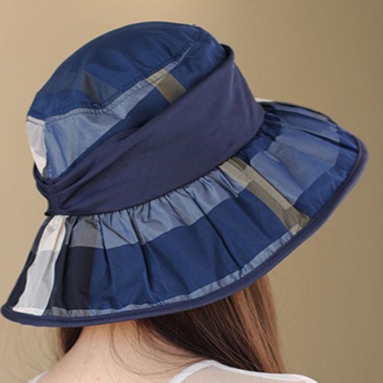 Women Vintage Polyester UV Protection Bucket Cap Outdoor Large Brim Sun Fishing Hat