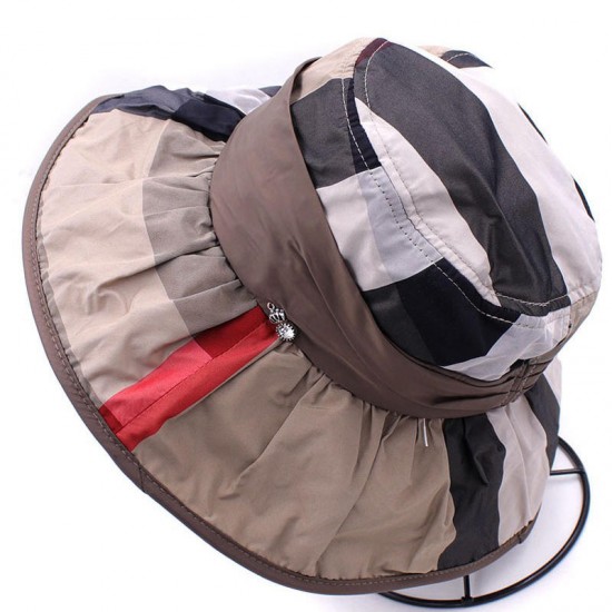 Women Vintage Polyester UV Protection Bucket Cap Outdoor Large Brim Sun Fishing Hat