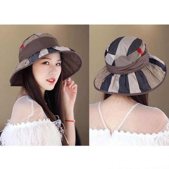 Women Vintage Polyester UV Protection Bucket Cap Outdoor Large Brim Sun Fishing Hat