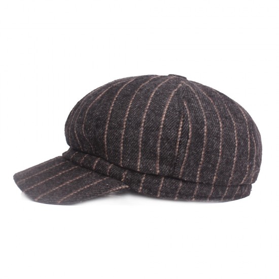 Women Vintage Winter Stripe Cotton Flat Hat Outdoor Casual Warm Beret Hats