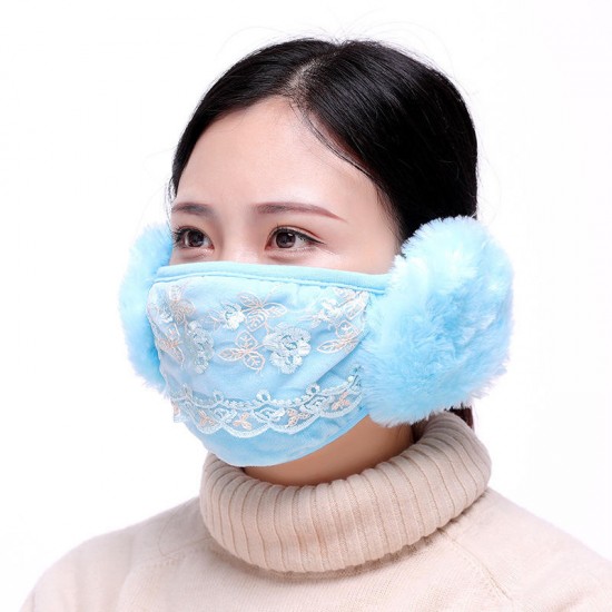 Women Warm Cotton Plus Velvet Face Mask with Earmuffs Ear Protection Cycling Windproof Anti Dust Mas