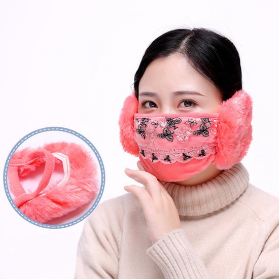 Women Warm Cotton Plus Velvet Face Mask with Earmuffs Ear Protection Cycling Windproof Anti Dust Mas