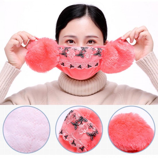 Women Warm Cotton Plus Velvet Face Mask with Earmuffs Ear Protection Cycling Windproof Anti Dust Mas