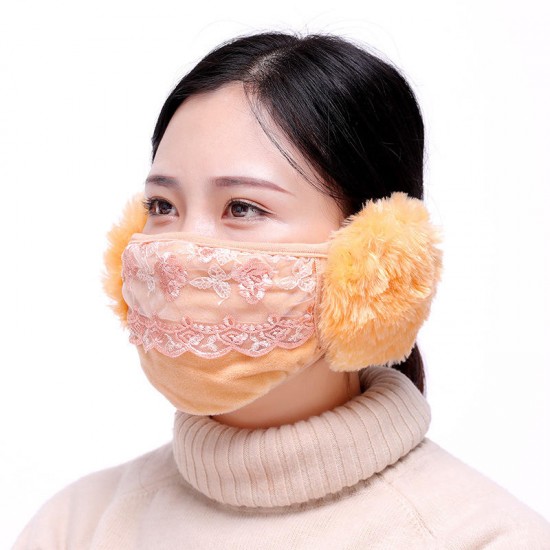 Women Warm Cotton Plus Velvet Face Mask with Earmuffs Ear Protection Cycling Windproof Anti Dust Mas