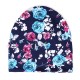 Women Warm Flower Print Dual Use Beanie Scarf Ponytail Cap