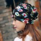 Women Warm Flower Print Dual Use Beanie Scarf Ponytail Cap