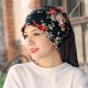 Women Warm Flower Print Dual Use Beanie Scarf Ponytail Cap