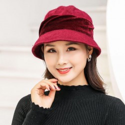 Women Warm Fur Fedora Hat Vintage Floppy Bucket Cap