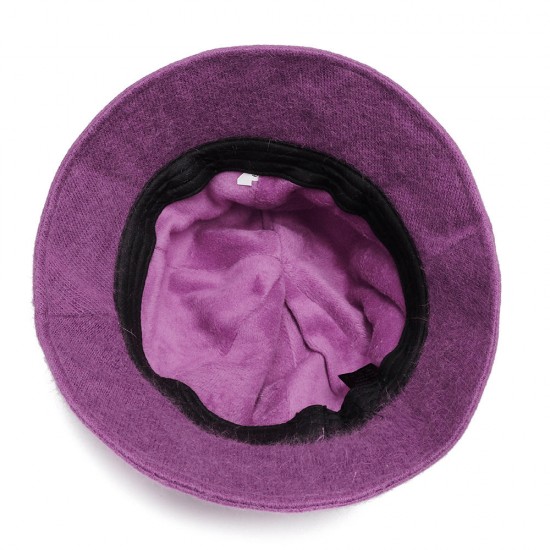 Women Warm Fur Fedora Hat Vintage Floppy Bucket Cap