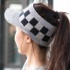 Women Warm Grid Knitted Ponytail Hat Outdoor Riding Sport Golf Knit Hat Baseball Cap