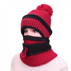 Women Warm Knitted Beanies Hat Collar Scarf Set Windproof Plus Cashmere Lining Hat With Mask