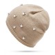 Women Warm Pearl Deco Knitted Hat Knit Beanie Cap