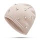 Women Warm Pearl Deco Knitted Hat Knit Beanie Cap