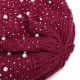 Women Warm Pearl Deco Knitted Hat Outdoor Casual Beanie Cap