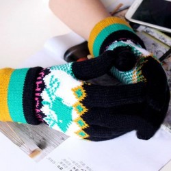 Women Warm Printed Knitted Five Finger Gloves