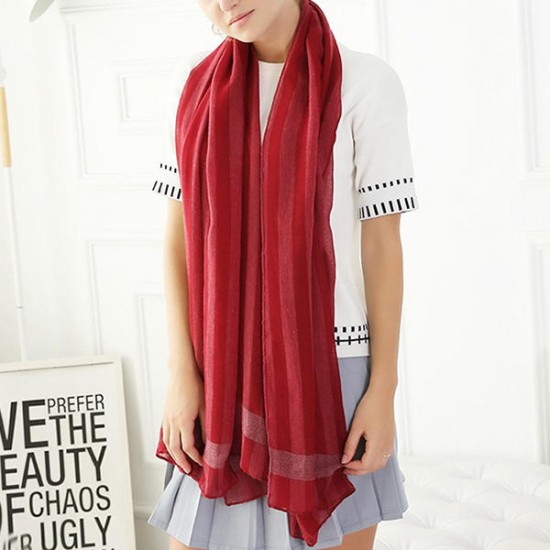 Women Warm Stripes Cotton Shawl Travel Leisure Big Size Square Scarf