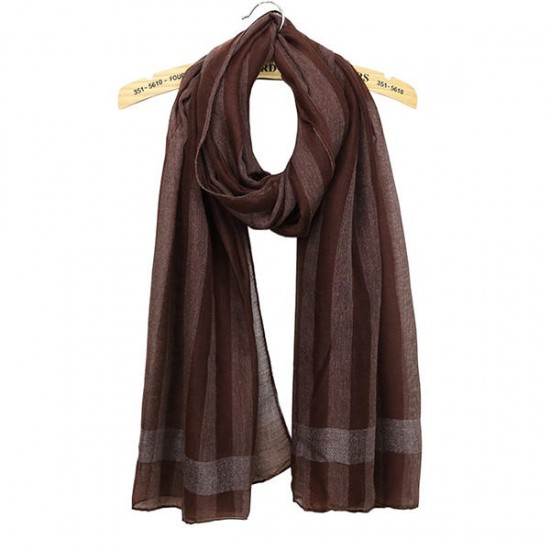 Women Warm Stripes Cotton Shawl Travel Leisure Big Size Square Scarf