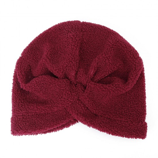 Women Warm Teddy Plush Hat Casual Leisure Turban Cap Nightcap