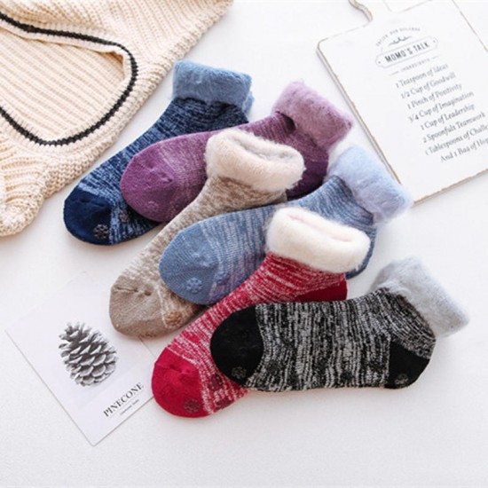 Women Warm Thickening Fleece Lining Anti-Slip Floor Socks Ankle Tube Socks