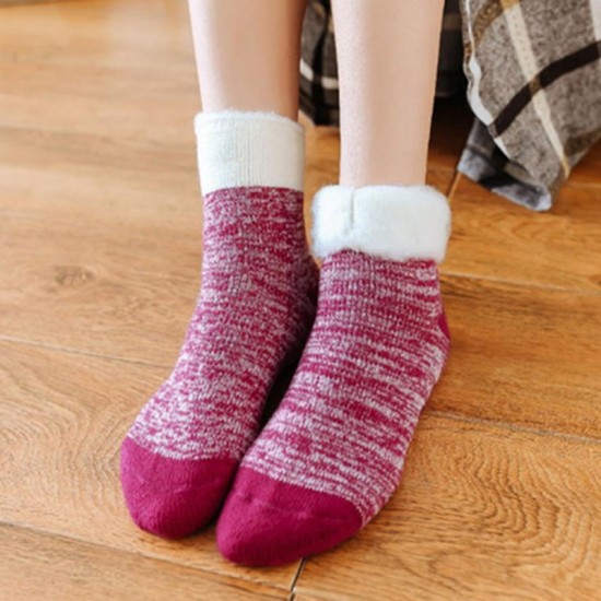 Women Warm Thickening Fleece Lining Anti-Slip Floor Socks Ankle Tube Socks