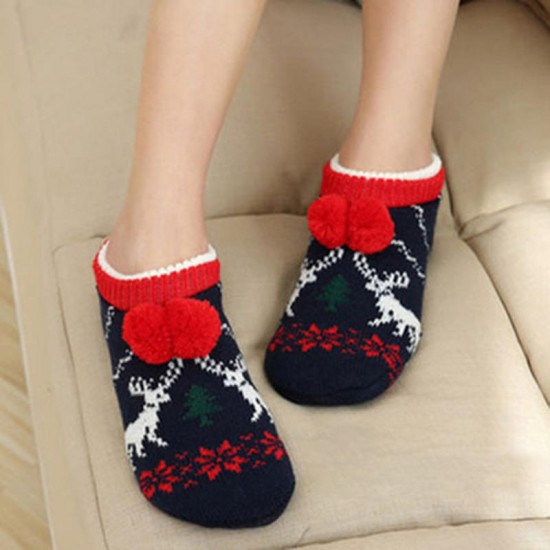 Women Winter Christmas Casual Fashion Ankle Socks Non-Slip Floor Socks Thickening Knitted Socks