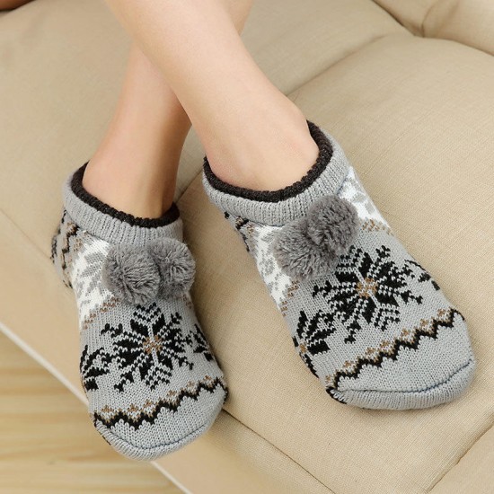 Women Winter Christmas Casual Fashion Ankle Socks Non-Slip Floor Socks Thickening Knitted Socks