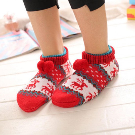 Women Winter Christmas Casual Fashion Ankle Socks Non-Slip Floor Socks Thickening Knitted Socks