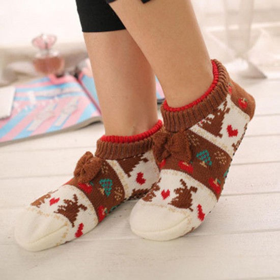 Women Winter Christmas Casual Fashion Ankle Socks Non-Slip Floor Socks Thickening Knitted Socks