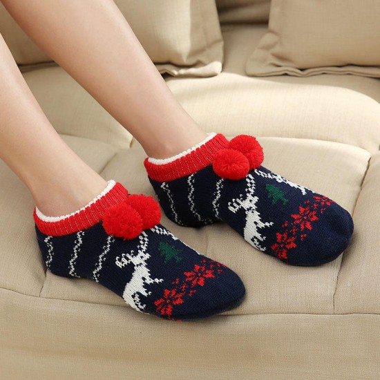 Women Winter Christmas Casual Fashion Ankle Socks Non-Slip Floor Socks Thickening Knitted Socks