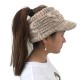 Women Winter Flexible Ponytail Knit Beanie Caps Outdoor Earmuffs Messy High Bun Hat