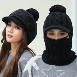 Women Winter Outdoor Warm Headpiece Multifunction Knitted Hat Face Mask Knit Cap