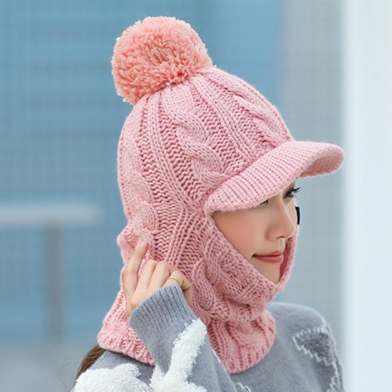 Women Winter Outdoor Warm Headpiece Multifunction Knitted Hat Face Mask Knit Cap