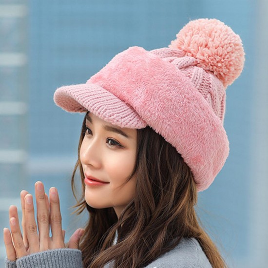 Women Winter Outdoor Warm Headpiece Multifunction Knitted Hat Face Mask Knit Cap