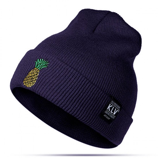 Women Winter Pineapple Embroidered Knitted Hats Casual Warm Skullies Beanies Caps