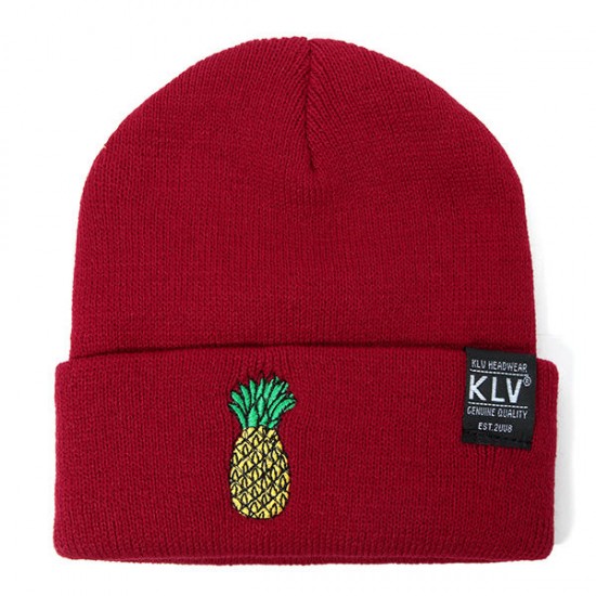 Women Winter Pineapple Embroidered Knitted Hats Casual Warm Skullies Beanies Caps