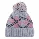 Women Winter Plaid Ski Knit Beanie Hat Thicken Windproof Earmuffs Skull Cap with Hairball