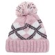 Women Winter Plaid Ski Knit Beanie Hat Thicken Windproof Earmuffs Skull Cap with Hairball