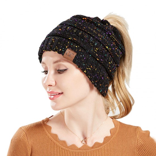 Women Winter Ponytail Beanie Hat Knitted Messy Bun Beanie Hat Multifunctional Snow Hat