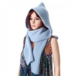 Women Winter Soft Woolen Hooded Hat Scarves Casual Warm Knitted Conjoined Cap