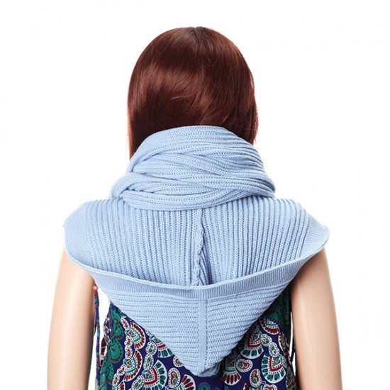 Women Winter Soft Woolen Hooded Hat Scarves Casual Warm Knitted Conjoined Cap