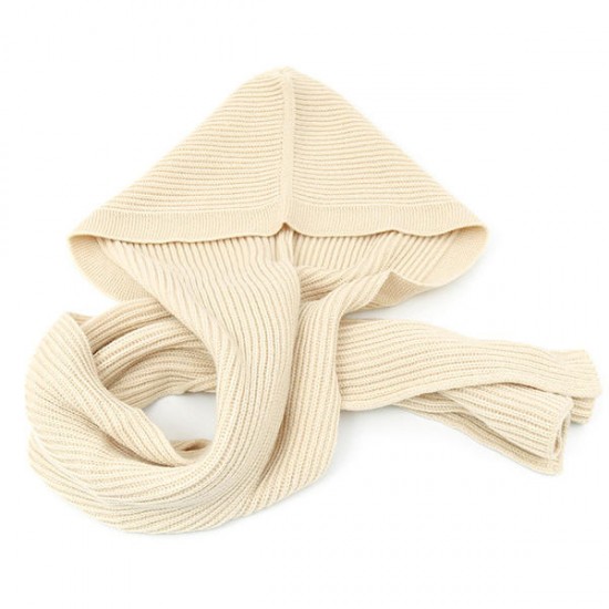 Women Winter Soft Woolen Hooded Hat Scarves Casual Warm Knitted Conjoined Cap