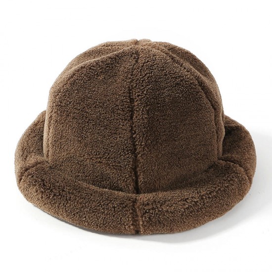 Women Winter Thick Warm Cashmere-like Bucket Cap Rolled Cuff Brimless Hats