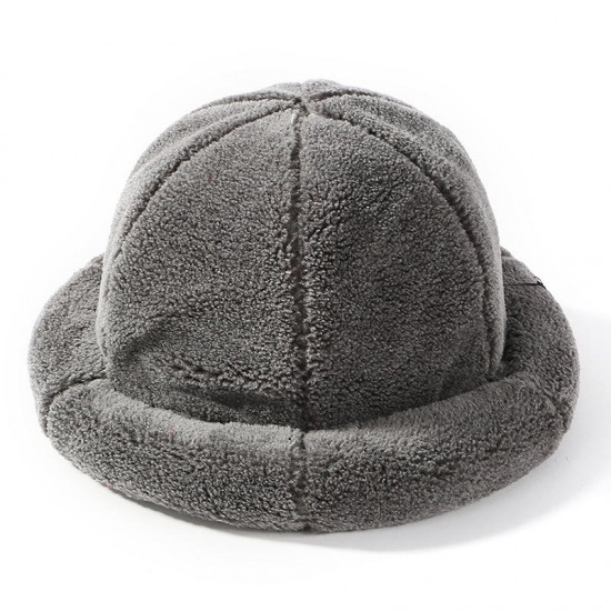 Women Winter Thick Warm Cashmere-like Bucket Cap Rolled Cuff Brimless Hats