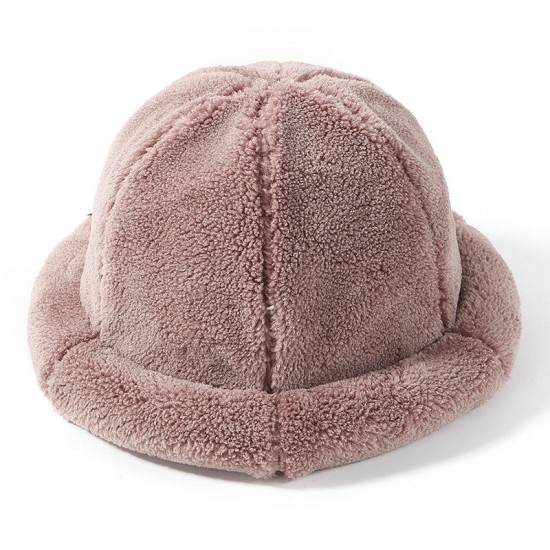 Women Winter Thick Warm Cashmere-like Bucket Cap Rolled Cuff Brimless Hats