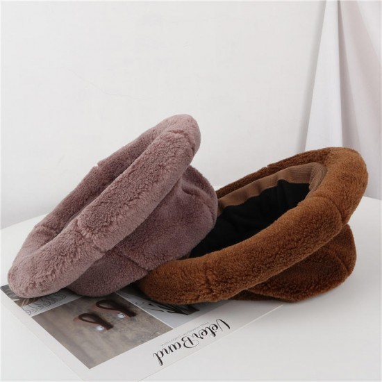 Women Winter Thick Warm Cashmere-like Bucket Cap Rolled Cuff Brimless Hats