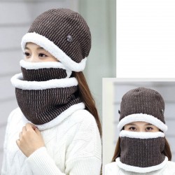 Women Winter Thick Warm Knitted Hat Fleece Liner Multipurpose Face Mask Knit Cap Scarf