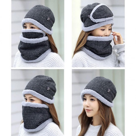 Women Winter Thick Warm Knitted Hat Fleece Liner Multipurpose Face Mask Knit Cap Scarf