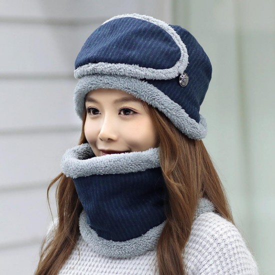 Women Winter Thick Warm Knitted Hat Fleece Liner Multipurpose Face Mask Knit Cap Scarf